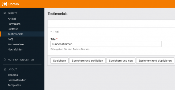 Ein Testimonials-Archiv anlegen - Contao Testimonials (Kundenstimmen)